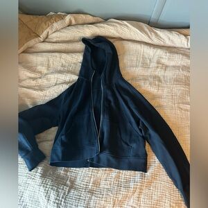 Cropped Scuba Full Zip Hoodie Navy